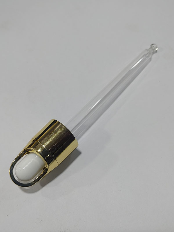 18 MM Shinny Golden Basket Dropper Set with White Rubber Teat and Glass Tube of Upto 110 MM